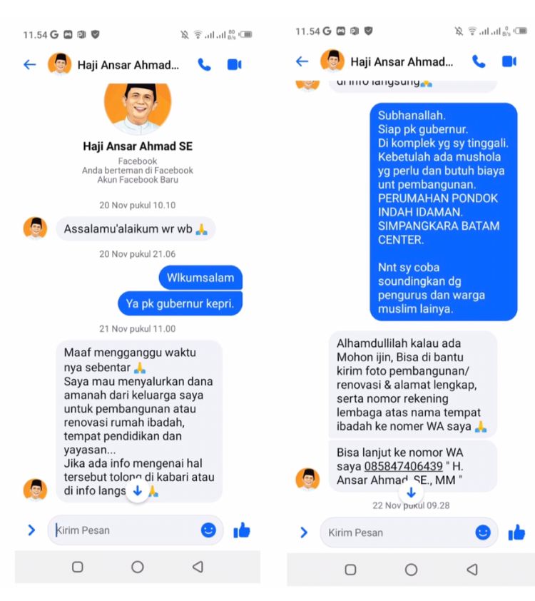 Nama  Gubernur Kepri H. Ansar Ahmad Dicatut di Akun FB, Kabid Humas Kepri : Saya Pastikan Itu Akun Palsu