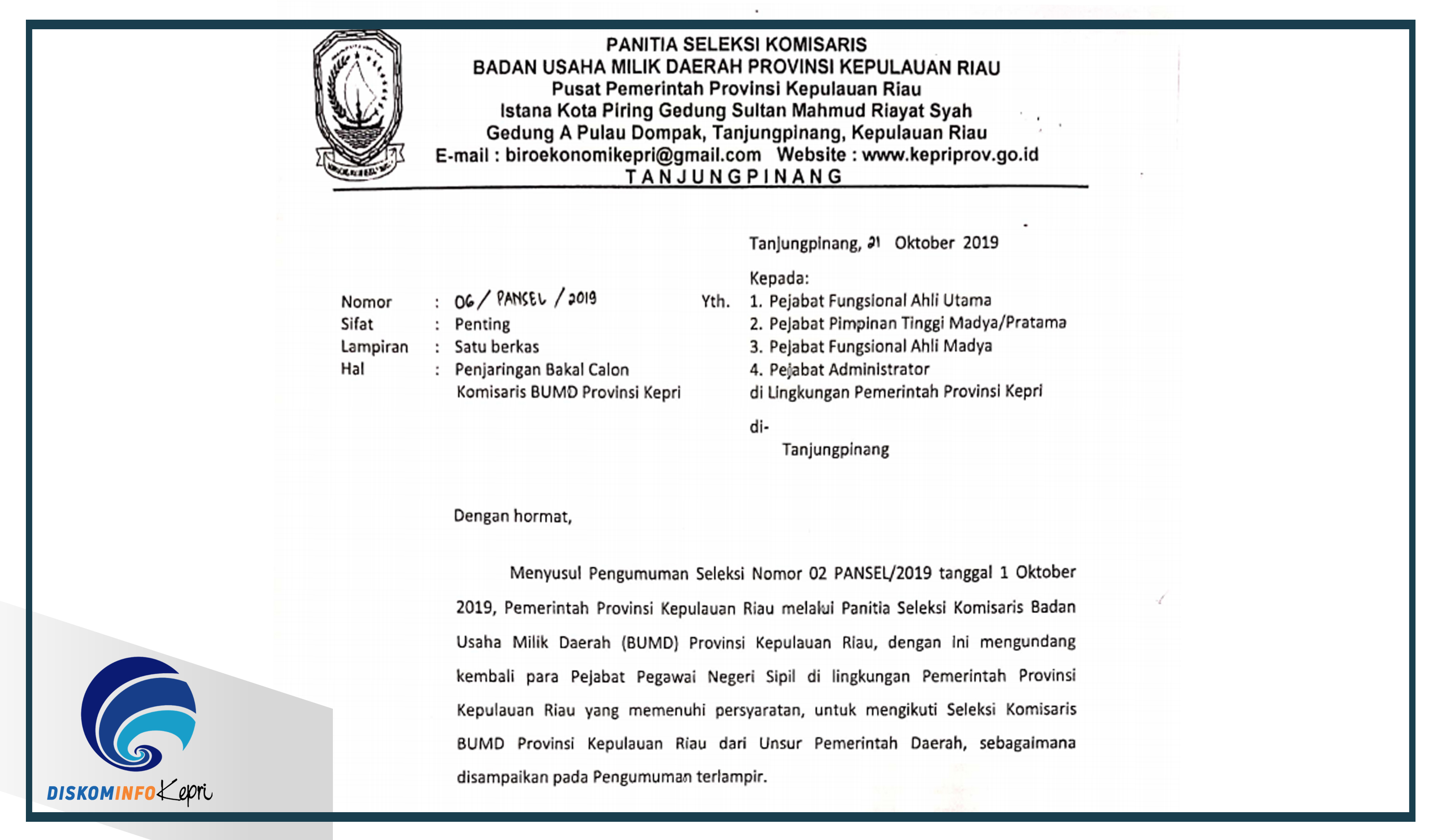 Panitia Seleksi Komisaris Badan Usaha Milik Daerah Provinsi Kepulauan Riau