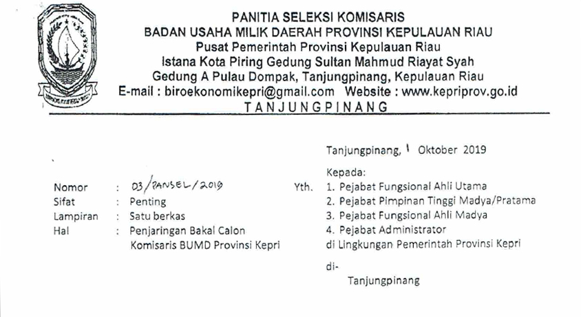 Penjaringan Bakal Calon Komisaris BUMD Provinsi Kepri