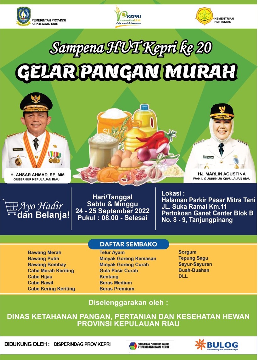 Sempena HUT Kepri ke-20, Pemprov Kepri Akan Gelar Pasar Murah di Tanjungpinang, Catat Tanggalnya !
