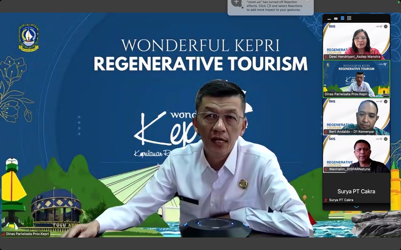 Kadispar Kepri Paparkan Penerapan Pariwisata Regeneratif Kepulauan Riau dalam Diskusi Diselenggatakan Kemenpar RI