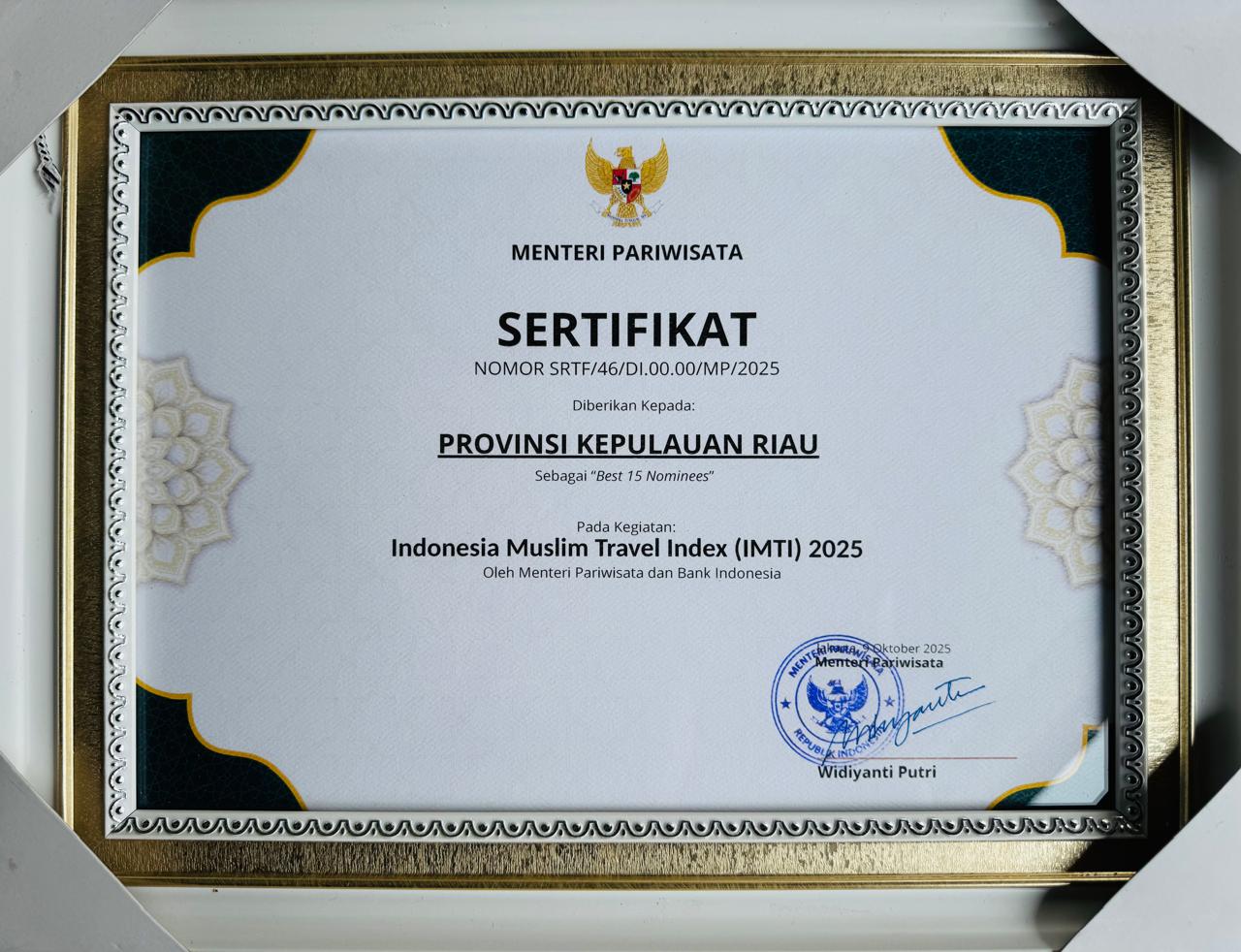 Provinsi Kepri Posisi Ketiga Destinasi Ramah Muslim Nasional Tahun 2025