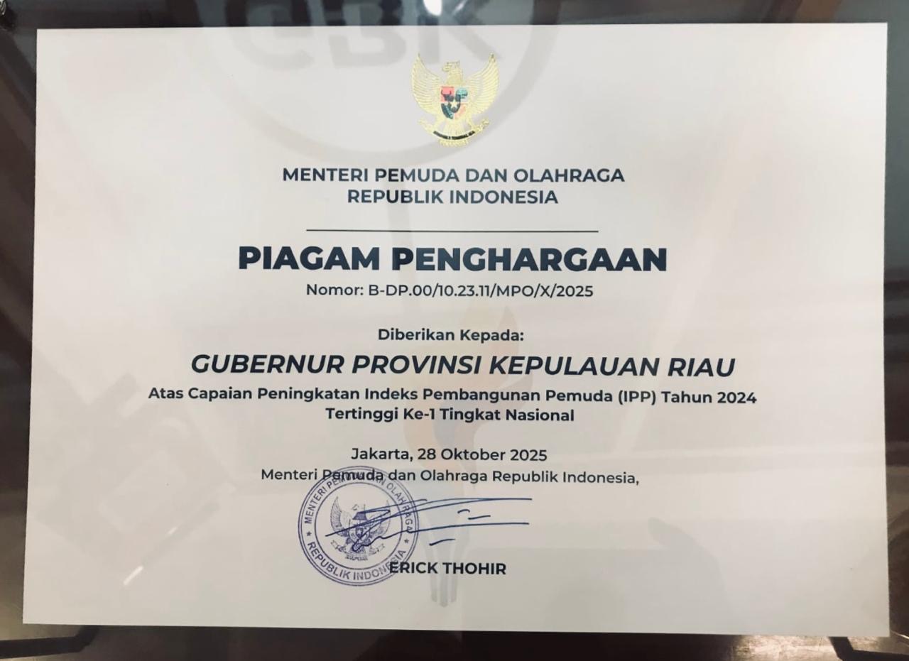 Gubernur Ansar Ahmad Terima Dua Penghargaan Wirasena 2025  Kemenpora RI, Capaian Peningkatan IPP Terbaik Nasional 2024